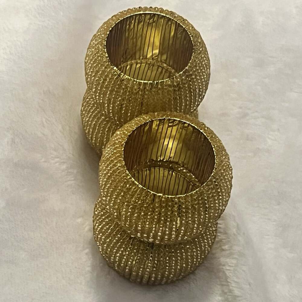 Pier one Gold Fabric Beaded Napkin Rings Set of 4 Dinner Party Set. - Picture 3 of 5